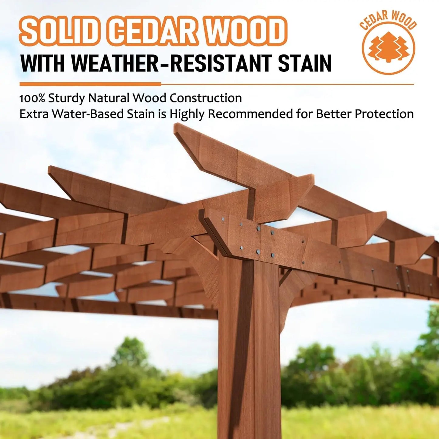 10x12 Gazebo Pergola w/ Stakes, Curved Top + Old Cedar Wood Weather Resistant Stain.