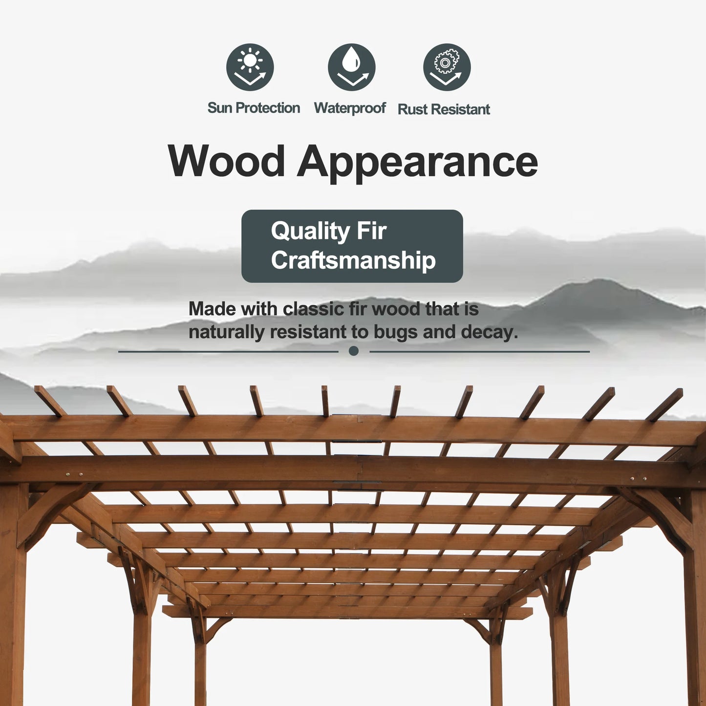 Sturdy Gazebo Pergola Made w/ Quality Fir Wood + Secure Craftmanship.