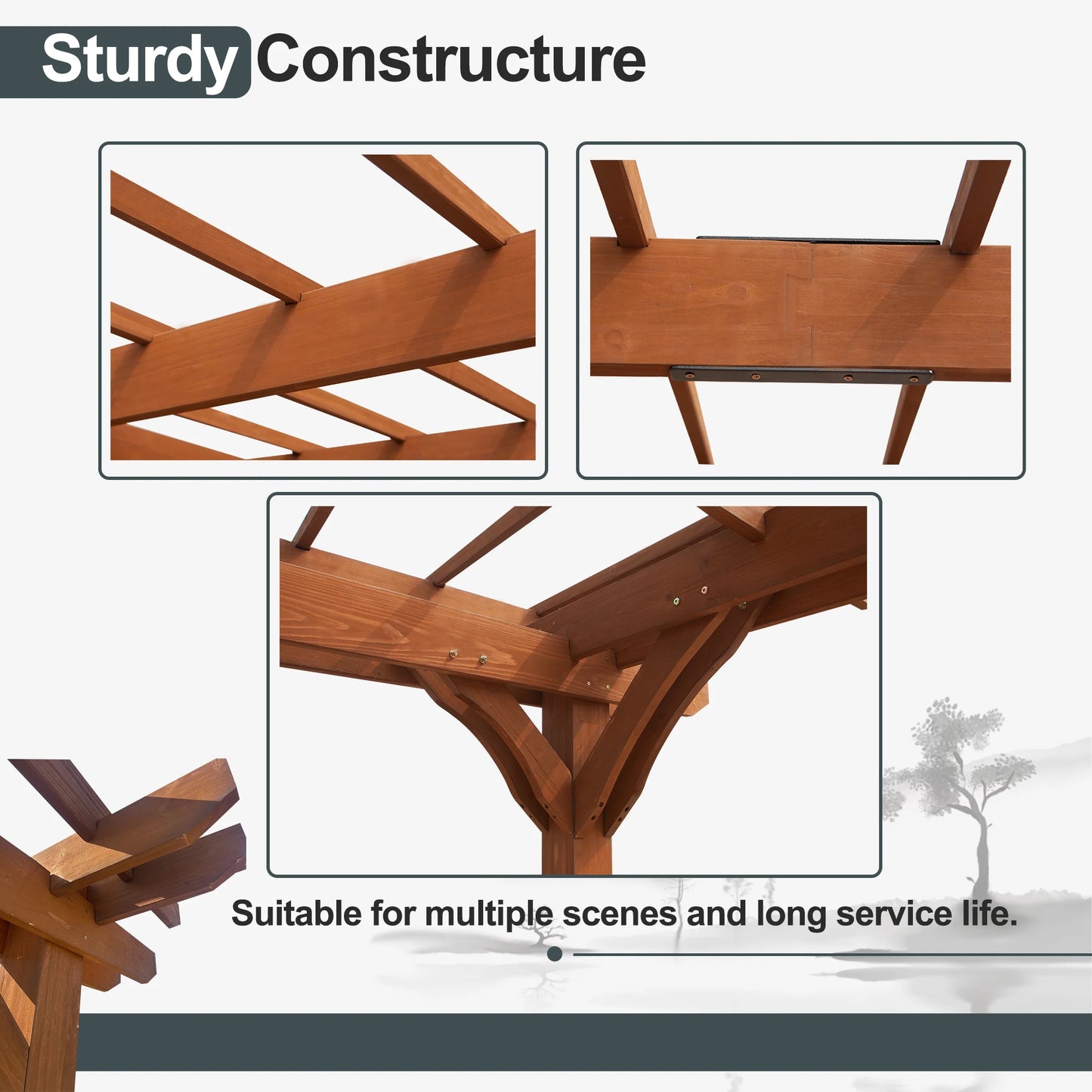 Sturdy Gazebo Pergola Made w/ Quality Fir Wood + Secure Craftmanship.