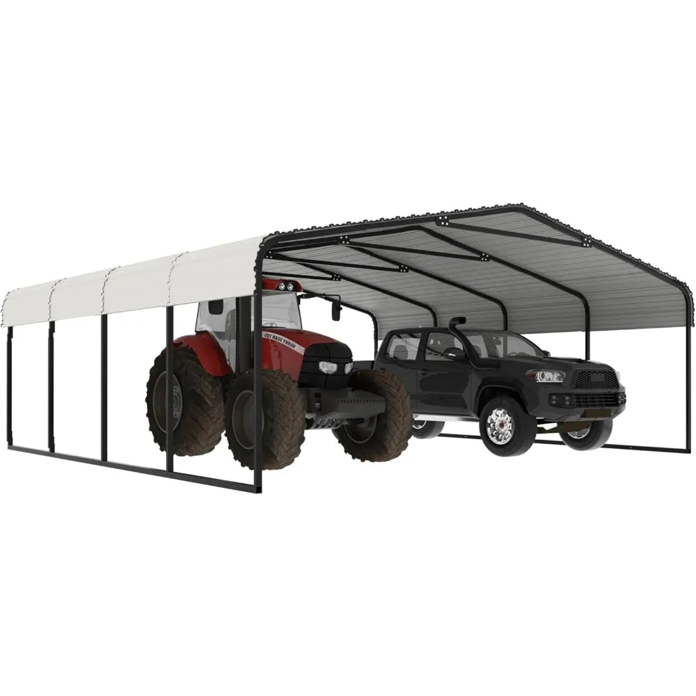 20x20 Heavy Duty Steel Metal Carport Canopy 20x20Structure w/ Innovative Assembly.
