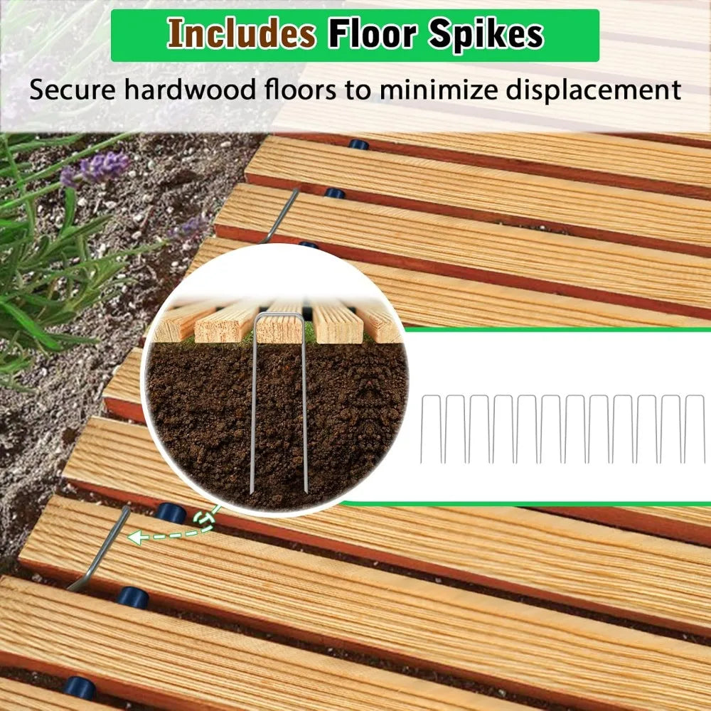 Extra-Wide Rollout Walkway Path w/ Solid Wood Slats + Steel Wire PVC.