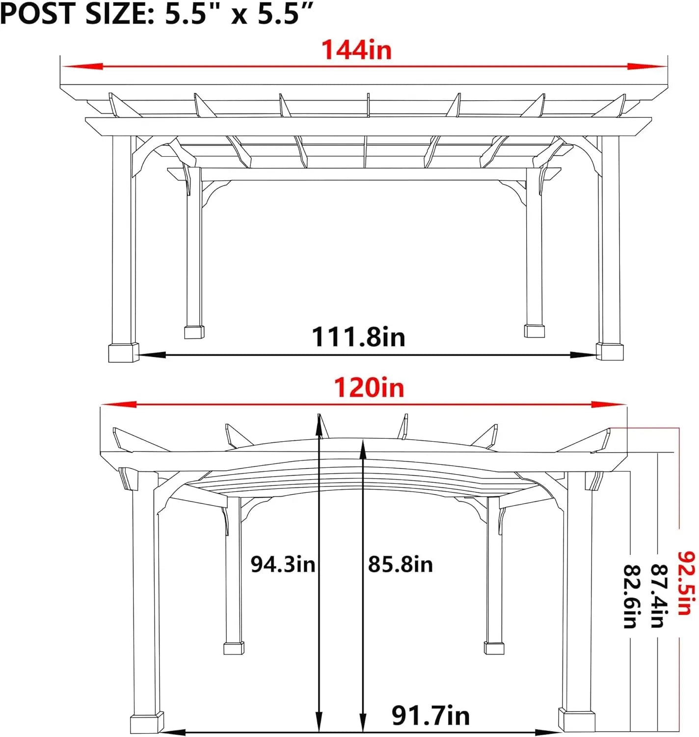 10x12 Gazebo Pergola w/ Stakes, Curved Top + Old Cedar Wood Weather Resistant Stain.