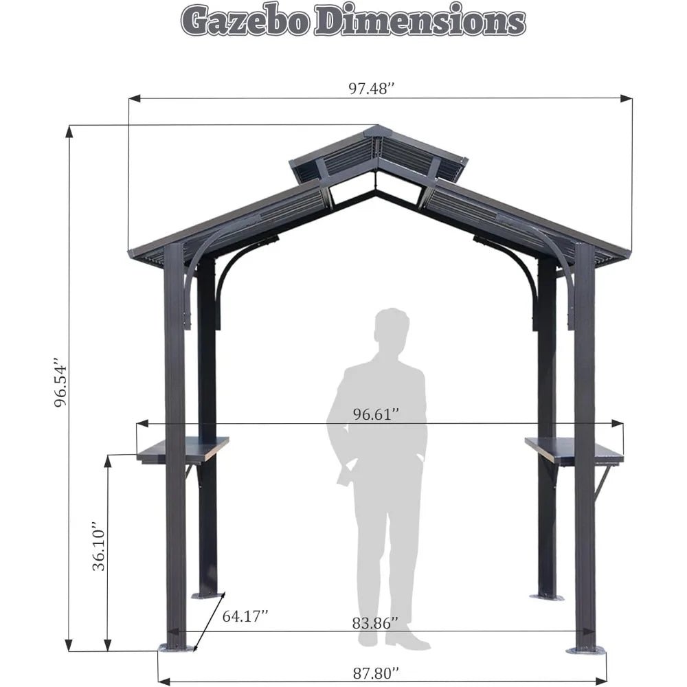 Galvanized Steel Gazebo, Ventilated Roof, 4-Thick Posts w/ Anchoring Plates + 2-Shelves.