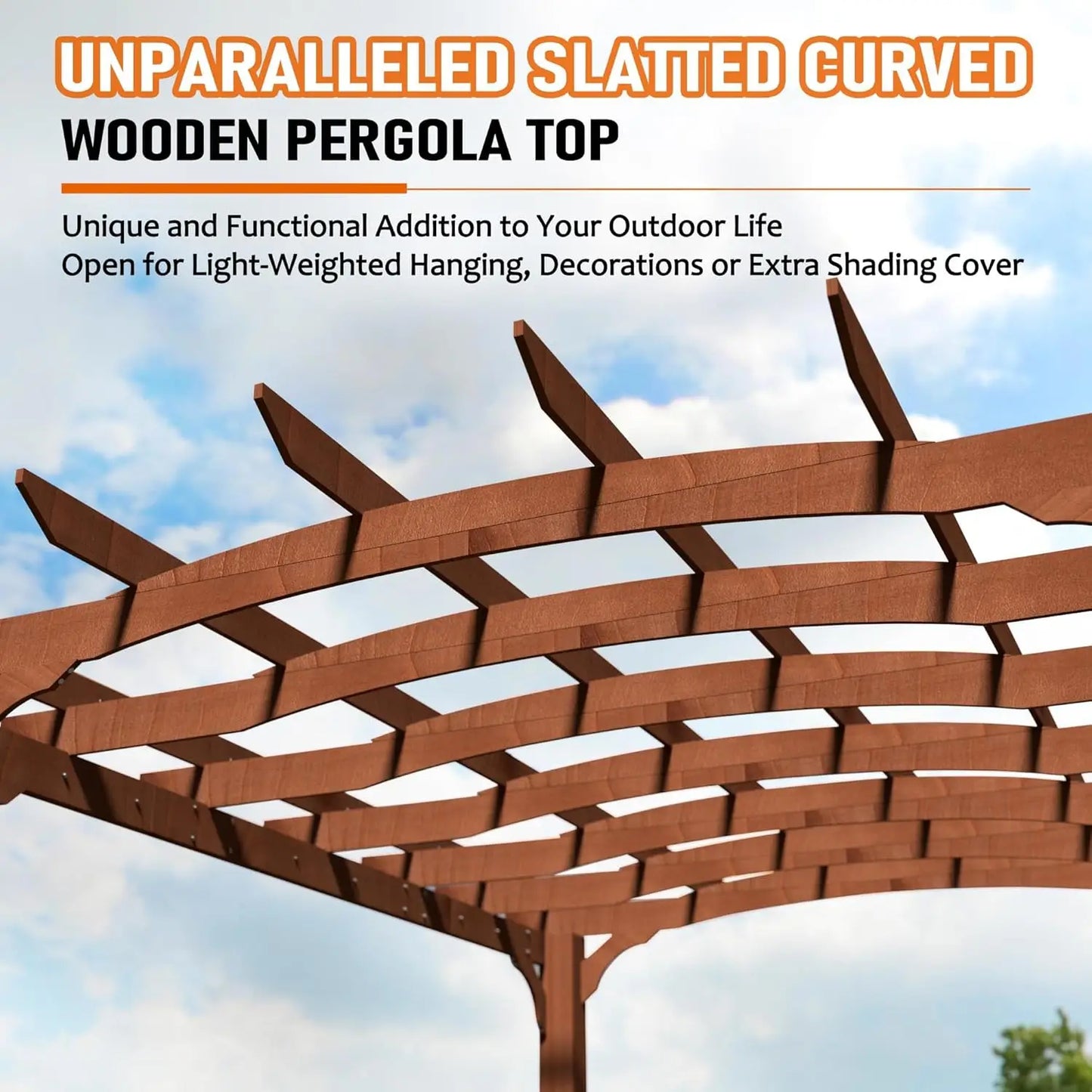 10x12 Gazebo Pergola w/ Stakes, Curved Top + Old Cedar Wood Weather Resistant Stain.