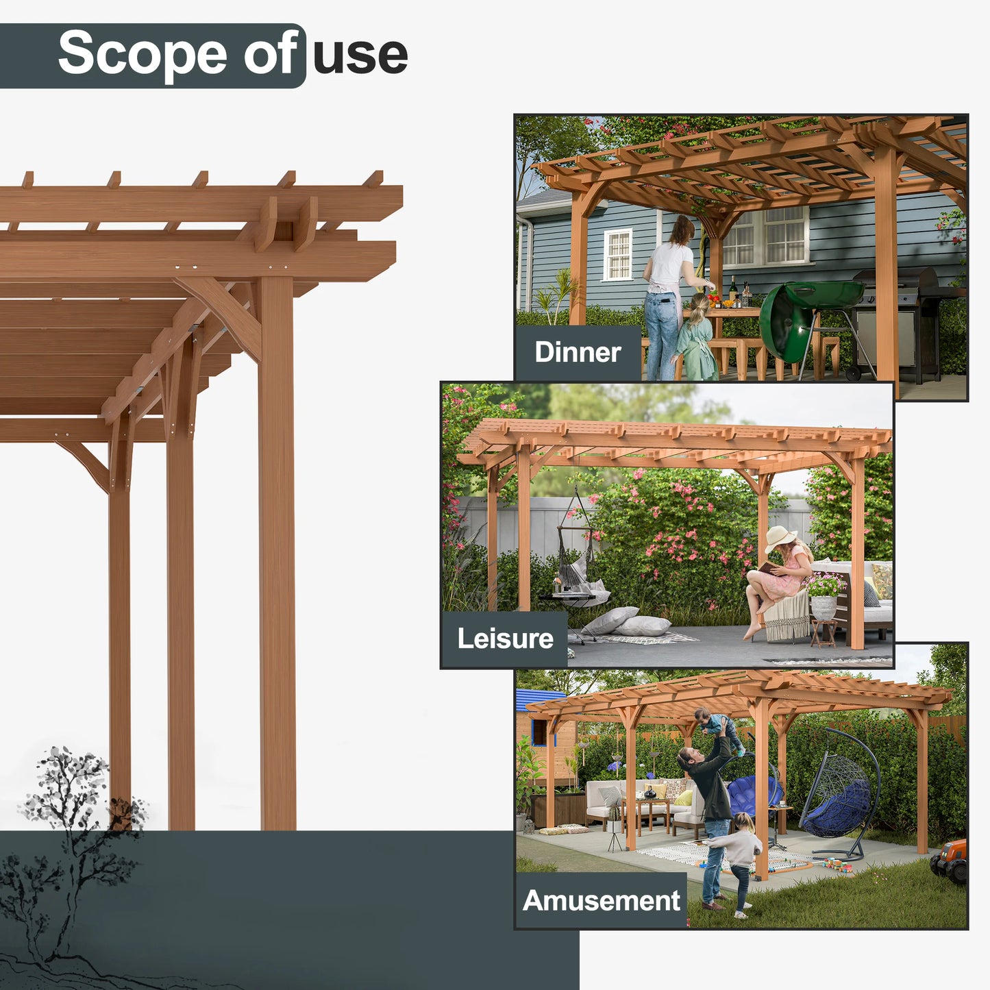 Sturdy Gazebo Pergola Made w/ Quality Fir Wood + Secure Craftmanship.