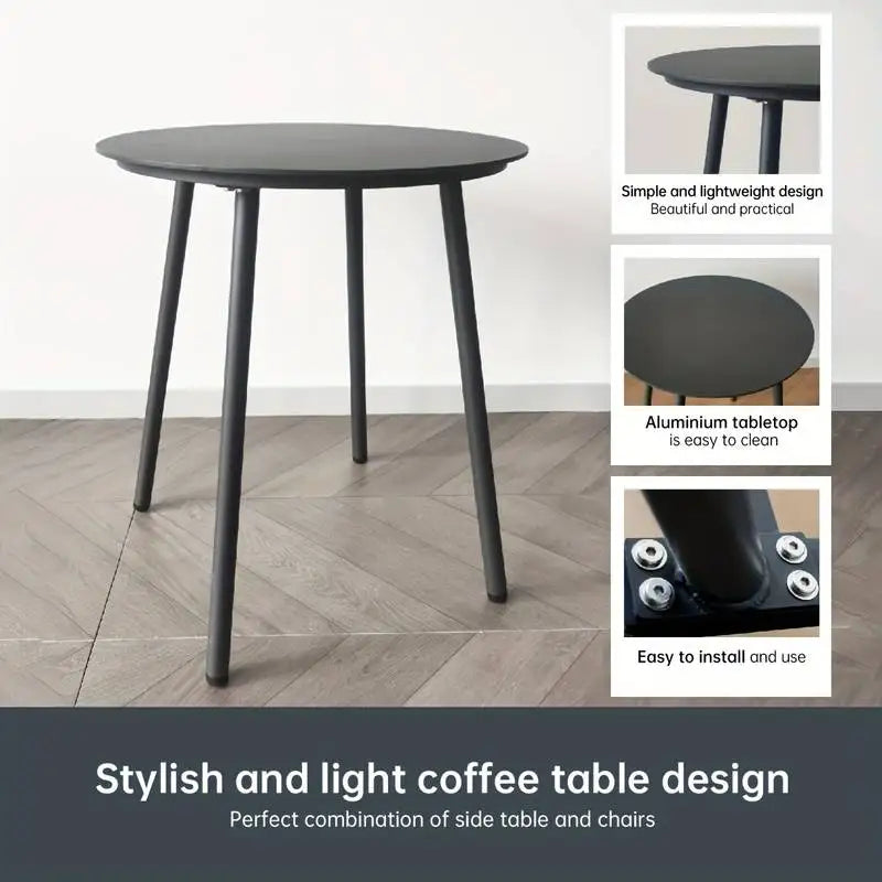 3pcs Aluminum Frame Woven Rope Design Chairs, Set of 2 w/ Cushions + GlassTop Side Table.