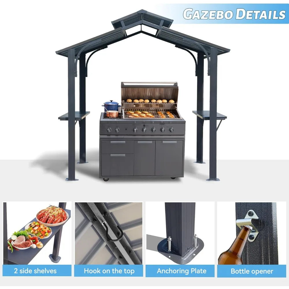 Galvanized Steel Gazebo, Ventilated Roof, 4-Thick Posts w/ Anchoring Plates + 2-Shelves.