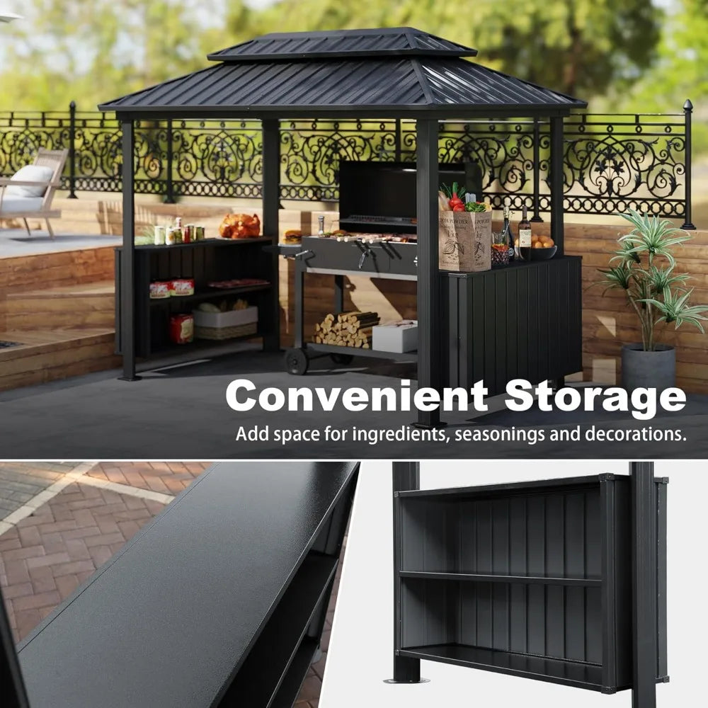 Galvanized Powder-Coated Steel Gazebo w/ 2-Tier Ventilated Roof + 2-Storage Cabinets