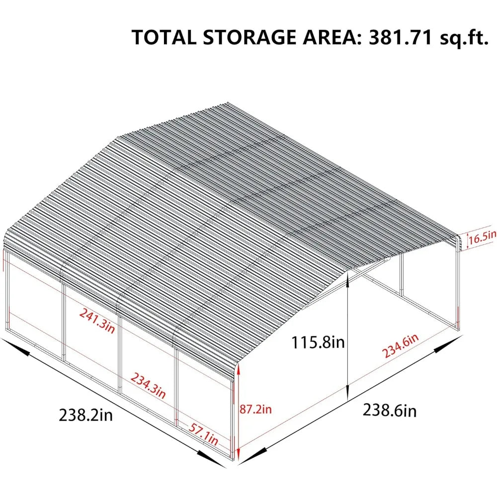 20x20 Heavy Duty Steel Metal Carport Canopy 20x20Structure w/ Innovative Assembly.