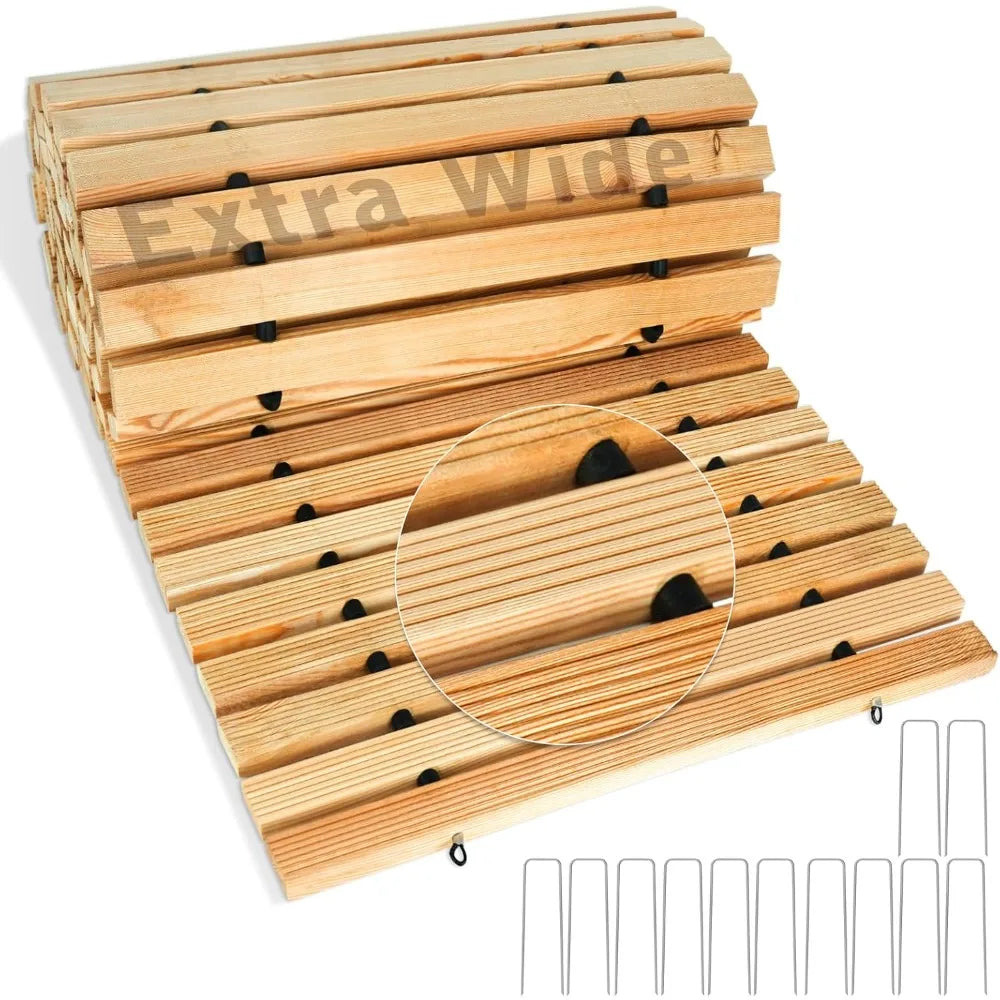 Extra-Wide Rollout Walkway Path w/ Solid Wood Slats + Steel Wire PVC.