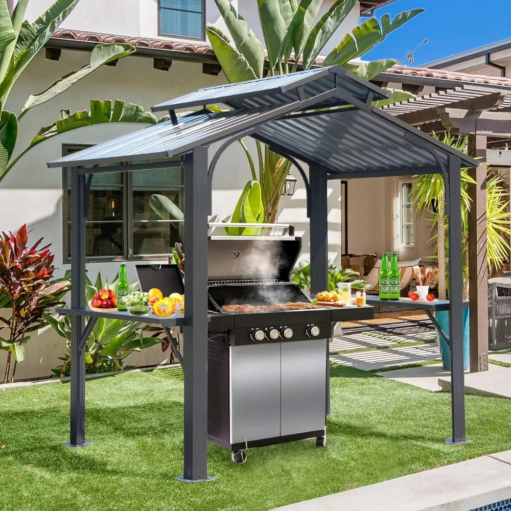 Galvanized Steel Gazebo, Ventilated Roof, 4-Thick Posts w/ Anchoring Plates + 2-Shelves.