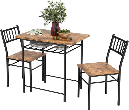 Small Space Steel Frame Patio, Kitchen, Dining Set w/ 2-Chairs + Table.