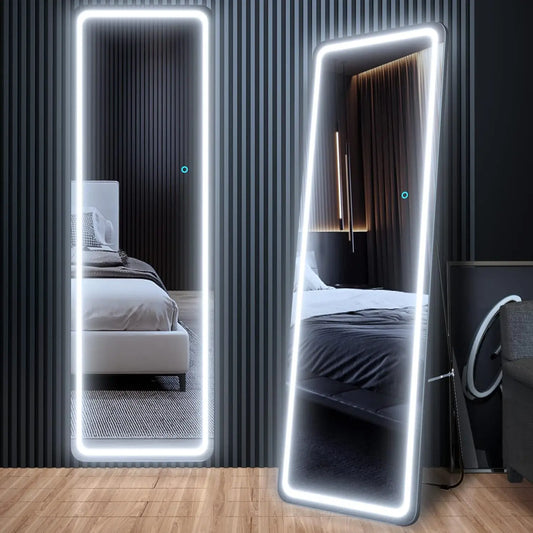 Modern Free Standing or Wall Mount Mirror w/ Dimming Light.