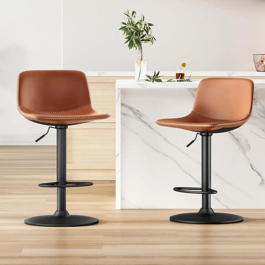 Industrial Modern PU Leather Swivel Bar Stool Chairs, Set of 2.