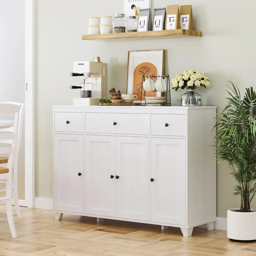 Versatile Cabinet, Dining Sideboard Buffet or Dry Bar w/ Drawers, Shelf Storage + Doors.
