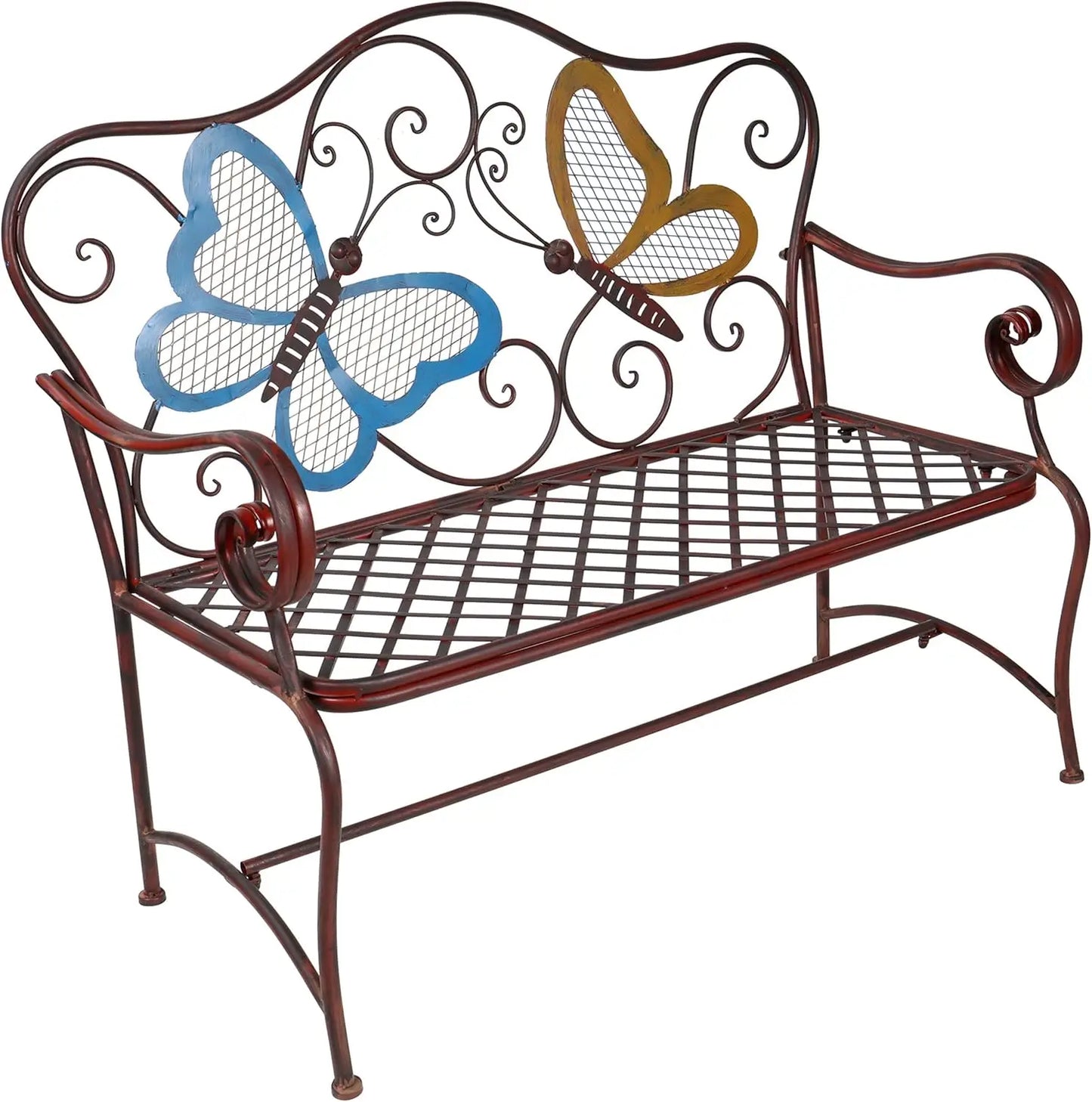 Durable Weather Resistant Iron Bench w/ Garden Butterfly Design.