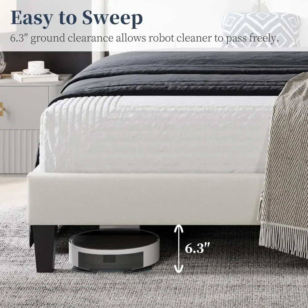 Queen Linen Upholstered Platform Bed HB,FB, Frame w/ Wood Slat Supports.