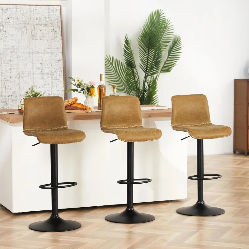 Heavy Duty Faux Leather Counter Height Swivel Bar Stool Chairs, Set of 3.