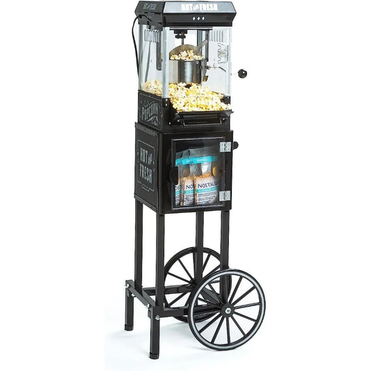 Professional Cart + Popcorn Maker Machine, 2.5oz. Kettle, makes up to 10-cups.