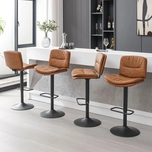 Faux Leather Swivel Adjustable Height Bar Stool Chairs, Set of 4.