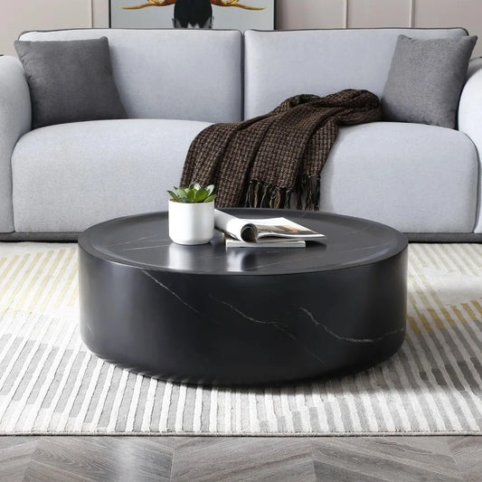 Modern Design Round Black Faux Marble Coffee Table.