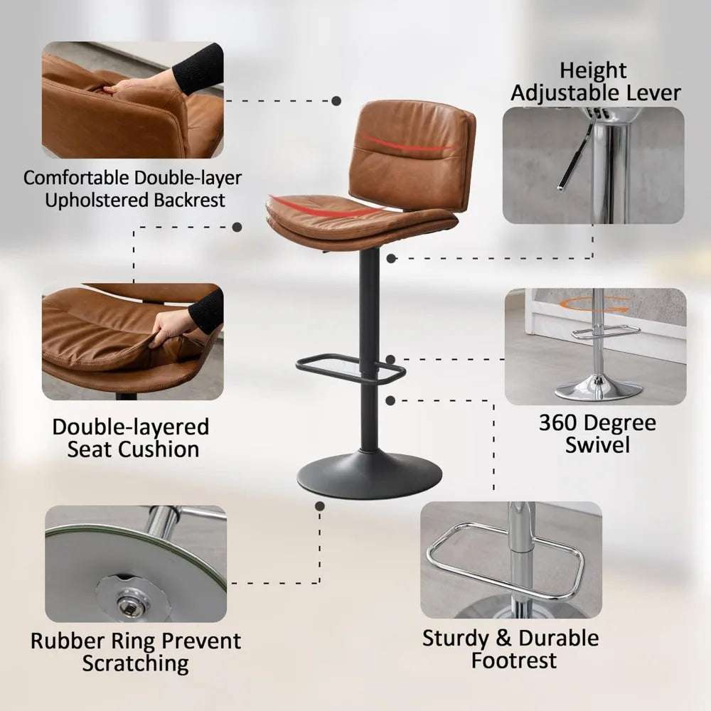 Faux Leather Swivel Adjustable Height Bar Stool Chairs, Set of 4.