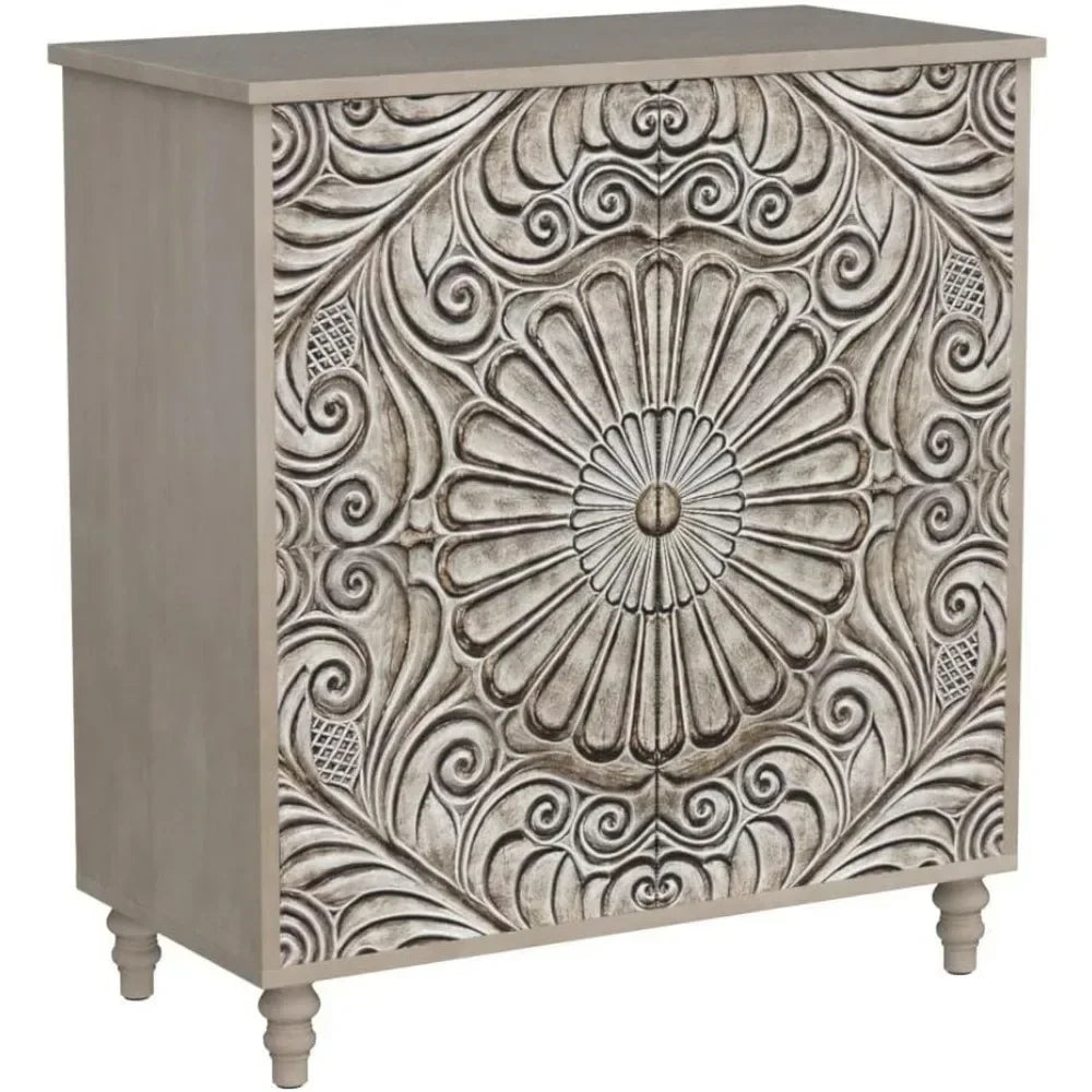 Accent Cabinet or Dining Sideboard Buffet w/ Shelf Storage + Decorative Doors.