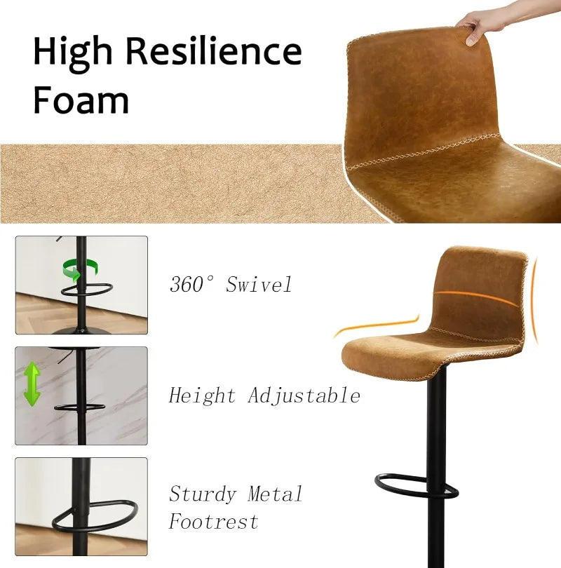 Heavy Duty Faux Leather Counter Height Swivel Bar Stool Chairs, Set of 3.