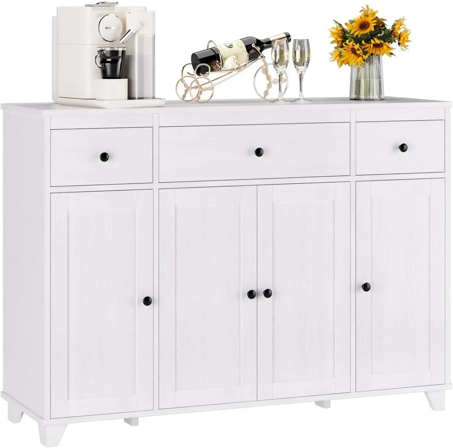 Versatile Cabinet, Dining Sideboard Buffet or Dry Bar w/ Drawers, Shelf Storage + Doors.