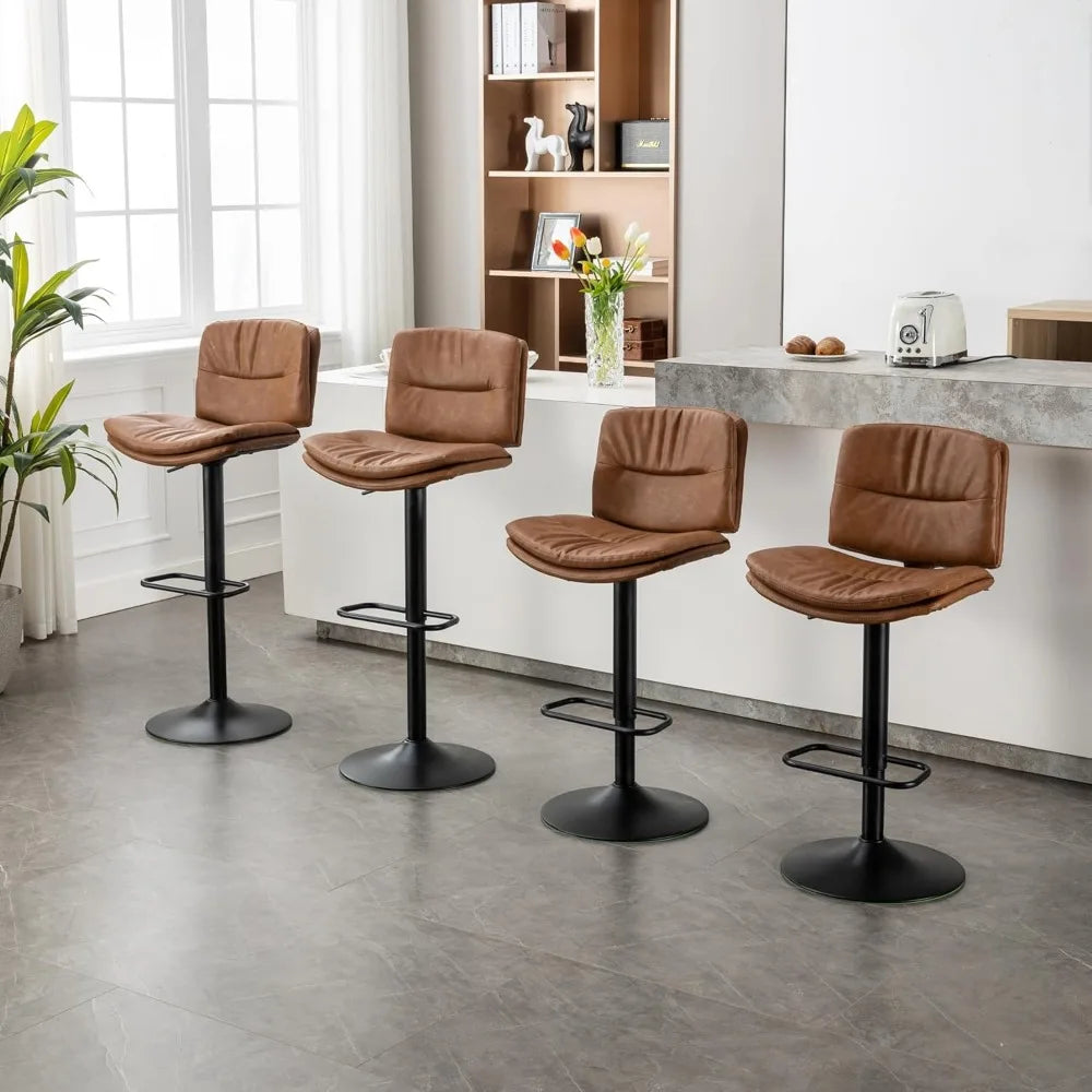 Faux Leather Swivel Adjustable Height Bar Stool Chairs, Set of 4.