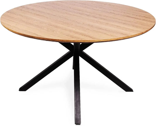 Modern Cafe Style Table w/ Steel Metal Base + 53in Round Solid Wood Top
