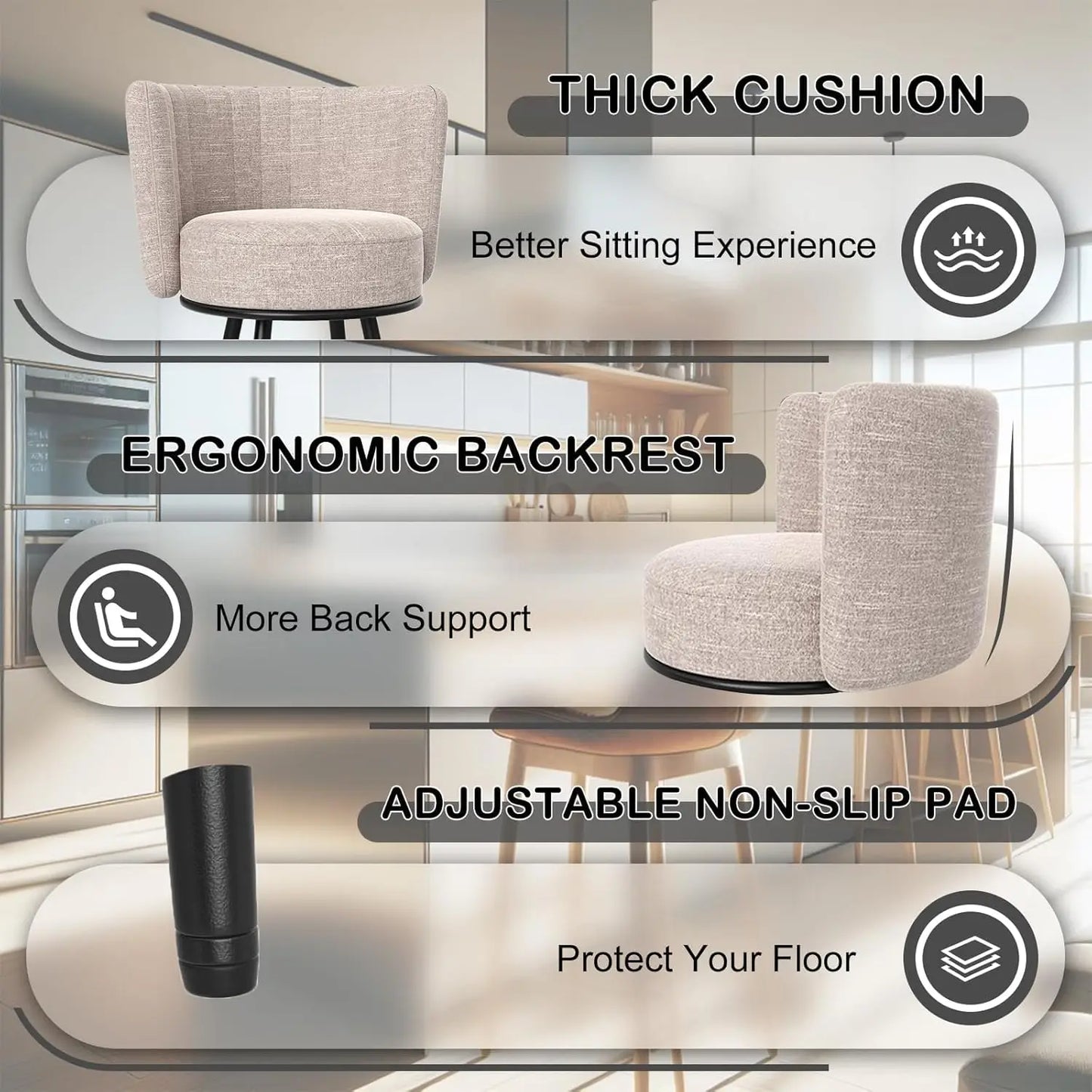 Modern White Upholstered + Tufted Bar Stool Chairs, Set Of 4.