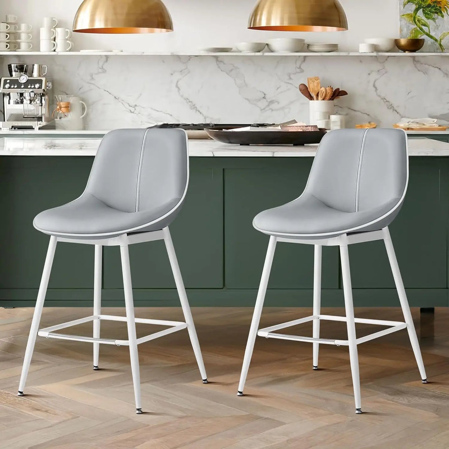 Metal Base PU Leather Ergonomic Backrest Bar Stool Chairs, Set of 2.
