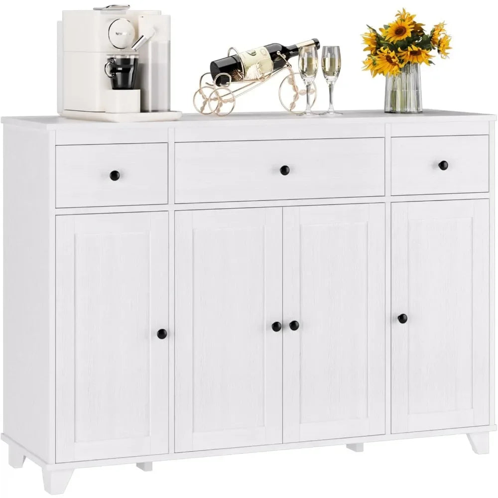 Versatile Cabinet, Dining Sideboard Buffet or Dry Bar w/ Drawers, Shelf Storage + Doors.