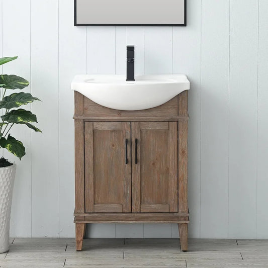 Small Space 24inch Vanity w/ Doors + White Porcelain Sink.