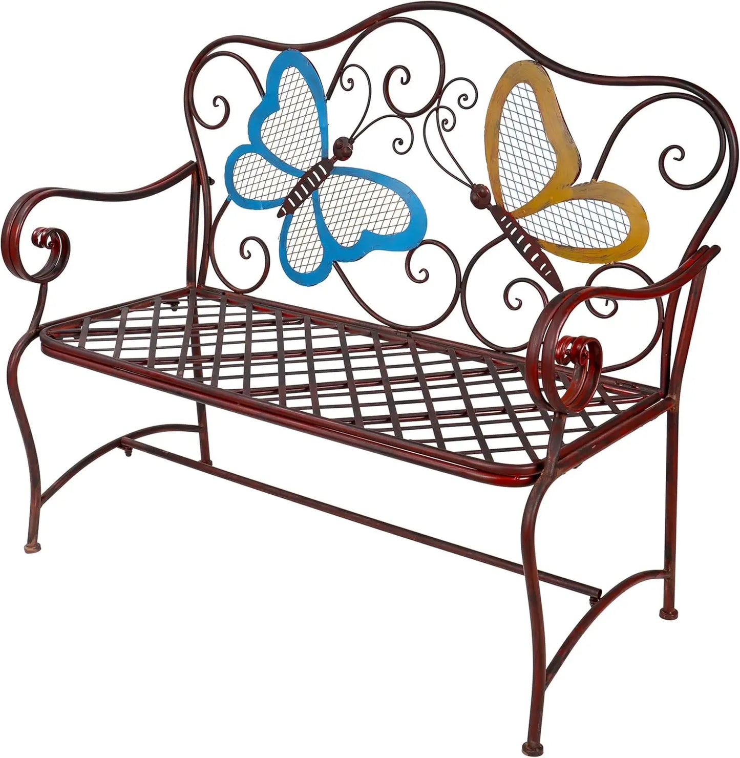 Durable Weather Resistant Iron Bench w/ Garden Butterfly Design.