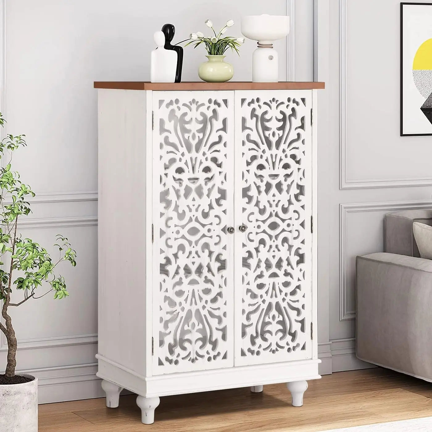 Accent Cabinet or Dining Sideboard Buffet w/ Shelf Storage + Doors.