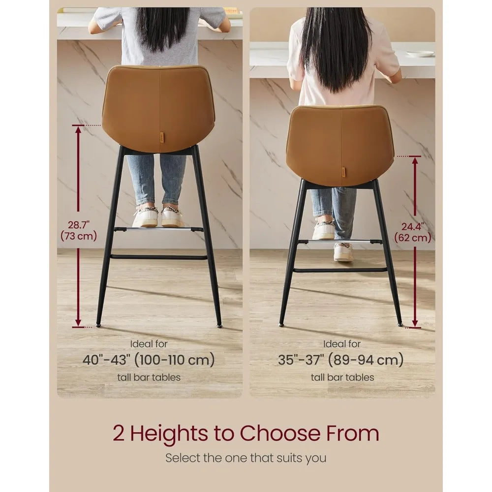 Metal Base PU Leather Ergonomic Backrest Bar Stool Chairs, Set of 2.
