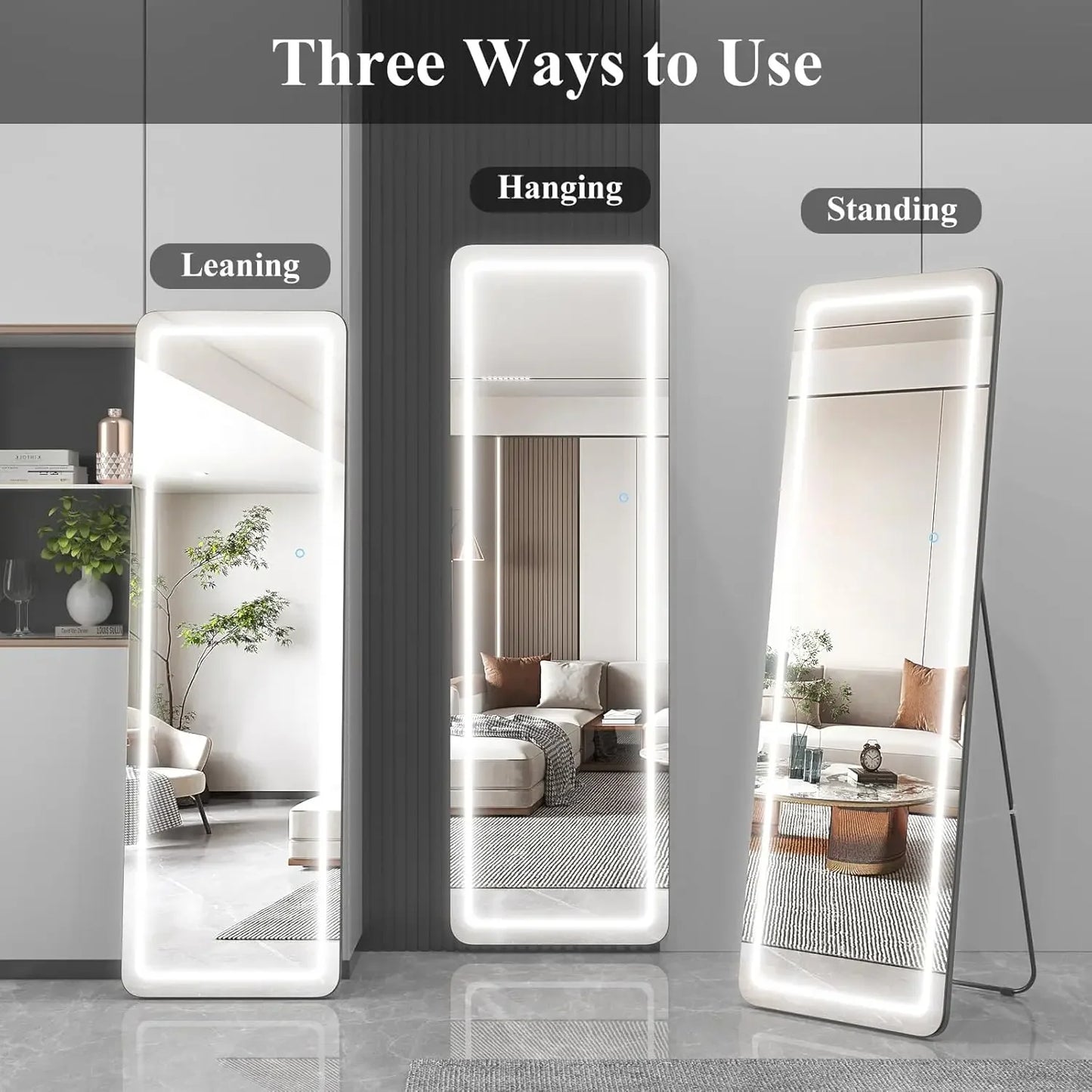Modern Free Standing or Wall Mount Mirror w/ Dimming Light.