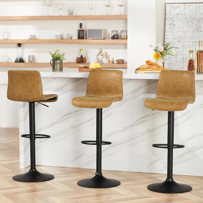 Heavy Duty Faux Leather Counter Height Swivel Bar Stool Chairs, Set of 3.