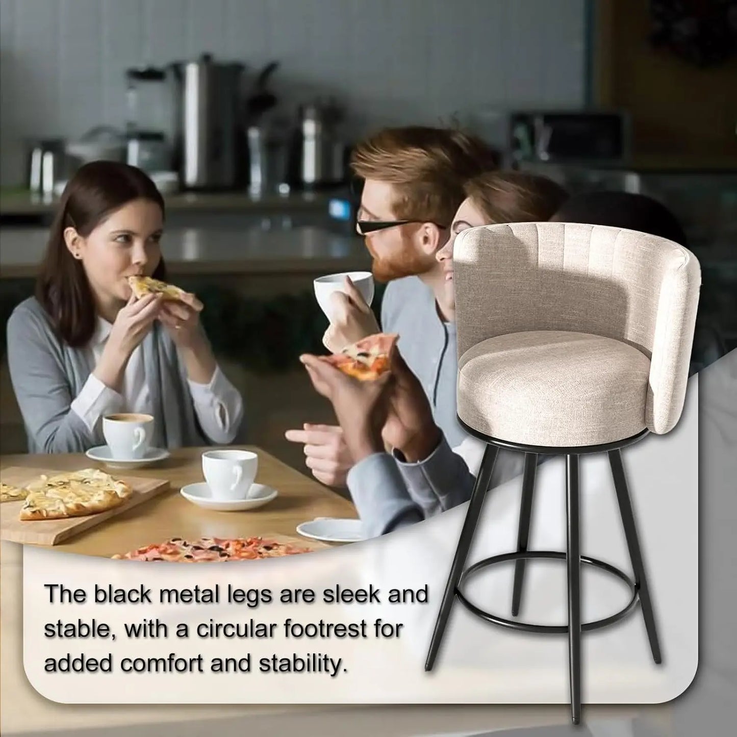 Modern White Upholstered + Tufted Bar Stool Chairs, Set Of 4.