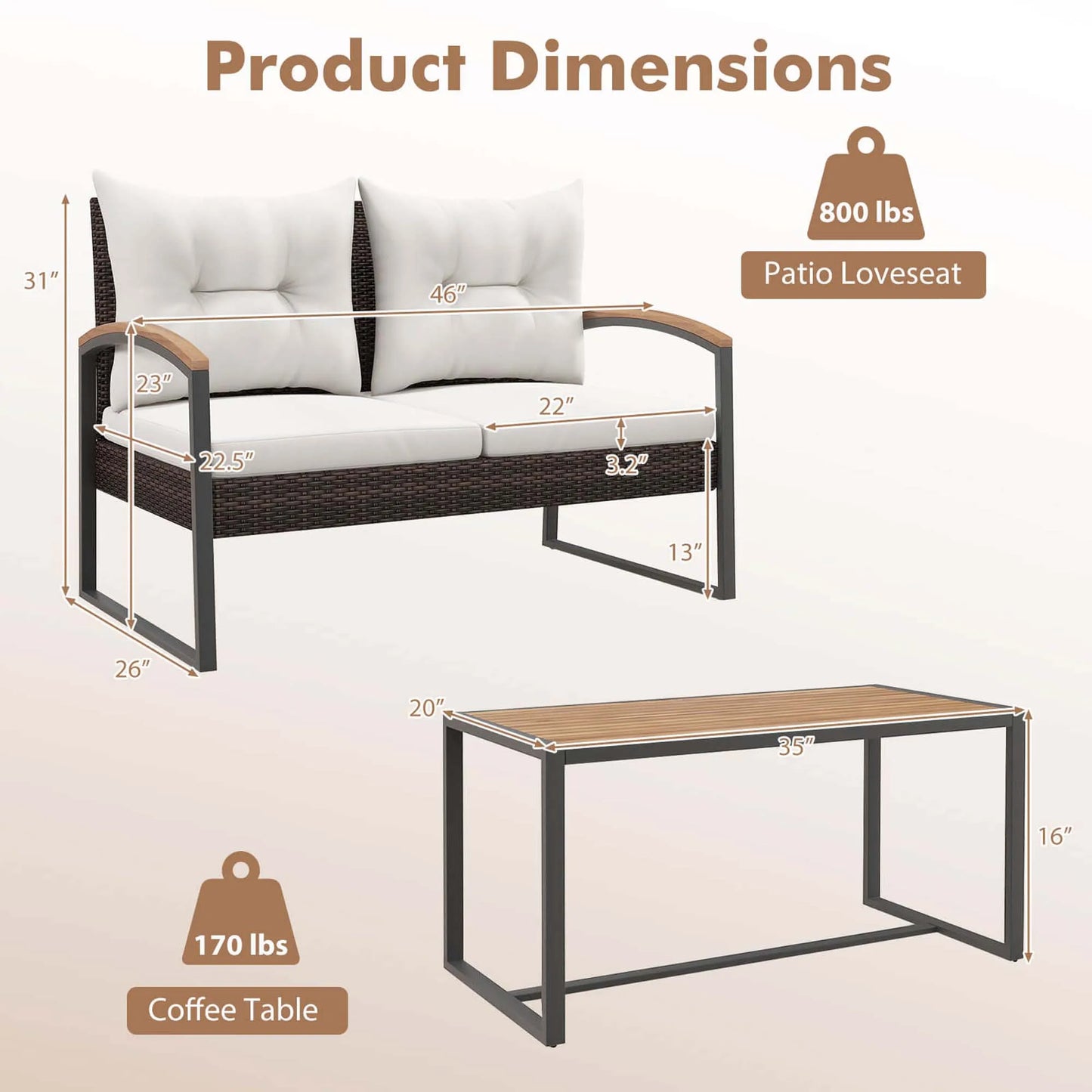 High Quality Acacia Wood + PE Wicker Bench, Table, Cushions Set