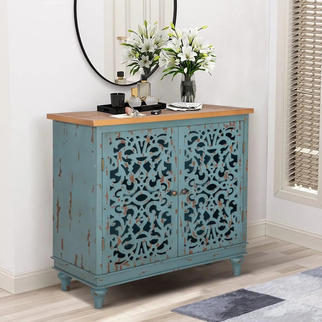 Accent Cabinet or Dining Sideboard Buffet w/ Shelf Storage + Doors.