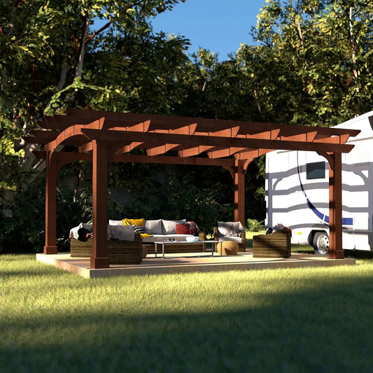10x12 Gazebo Pergola w/ Stakes, Curved Top + Old Cedar Wood Weather Resistant Stain.