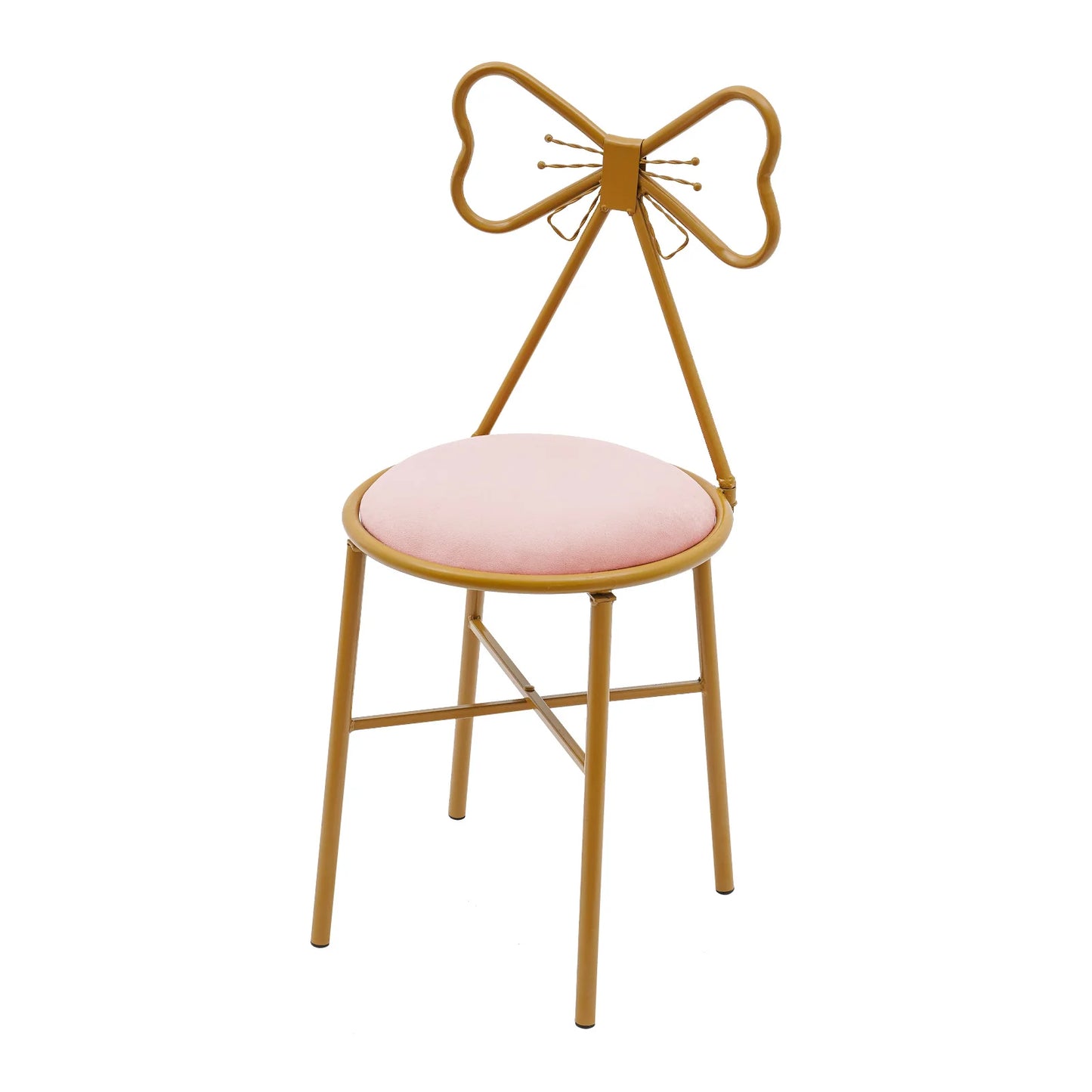 Gold Metal Framed Vanity Style Chair w/ Butterfly Bow Tie Backrest + Velvet Cushion.