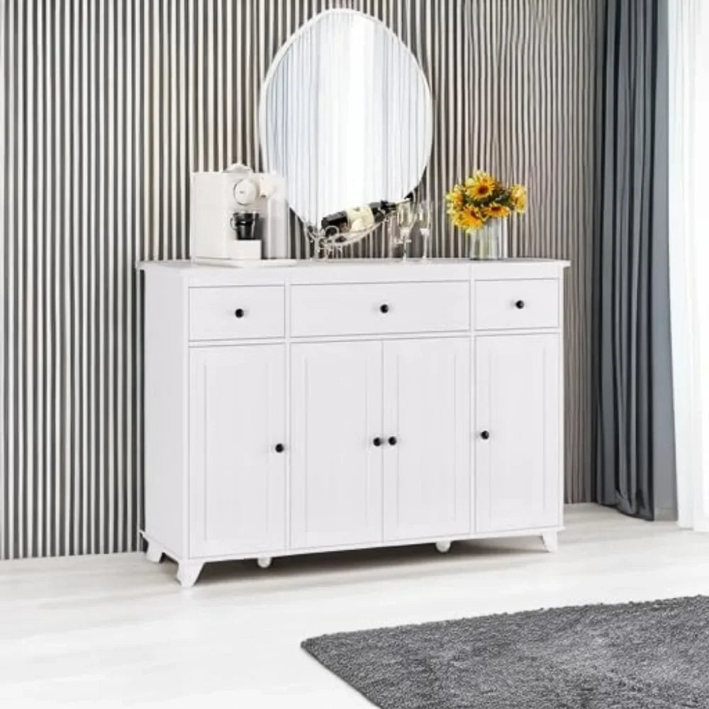 Versatile Cabinet, Dining Sideboard Buffet or Dry Bar w/ Drawers, Shelf Storage + Doors.