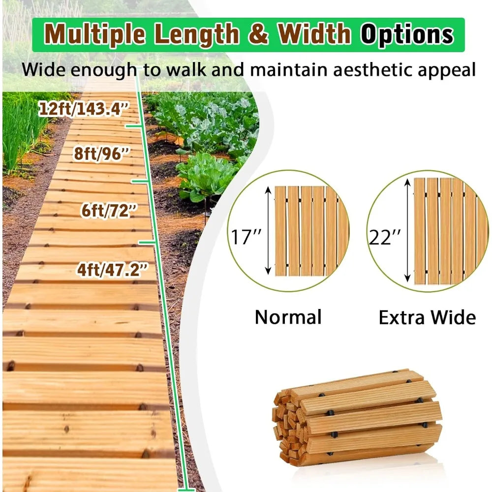 Extra-Wide Rollout Walkway Path w/ Solid Wood Slats + Steel Wire PVC.