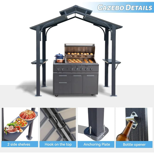 Galvanized Steel Gazebo, Ventilated Roof, 4-Thick Posts w/ Anchoring Plates + 2-Shelves.