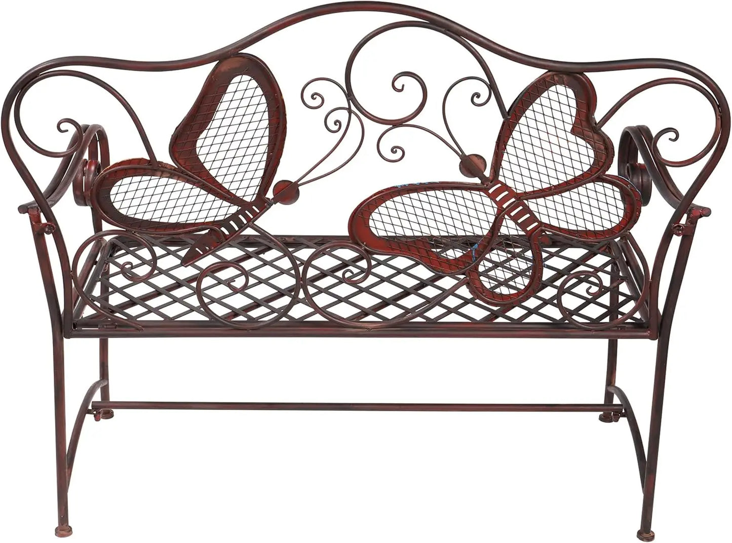 Durable Weather Resistant Iron Bench w/ Garden Butterfly Design.