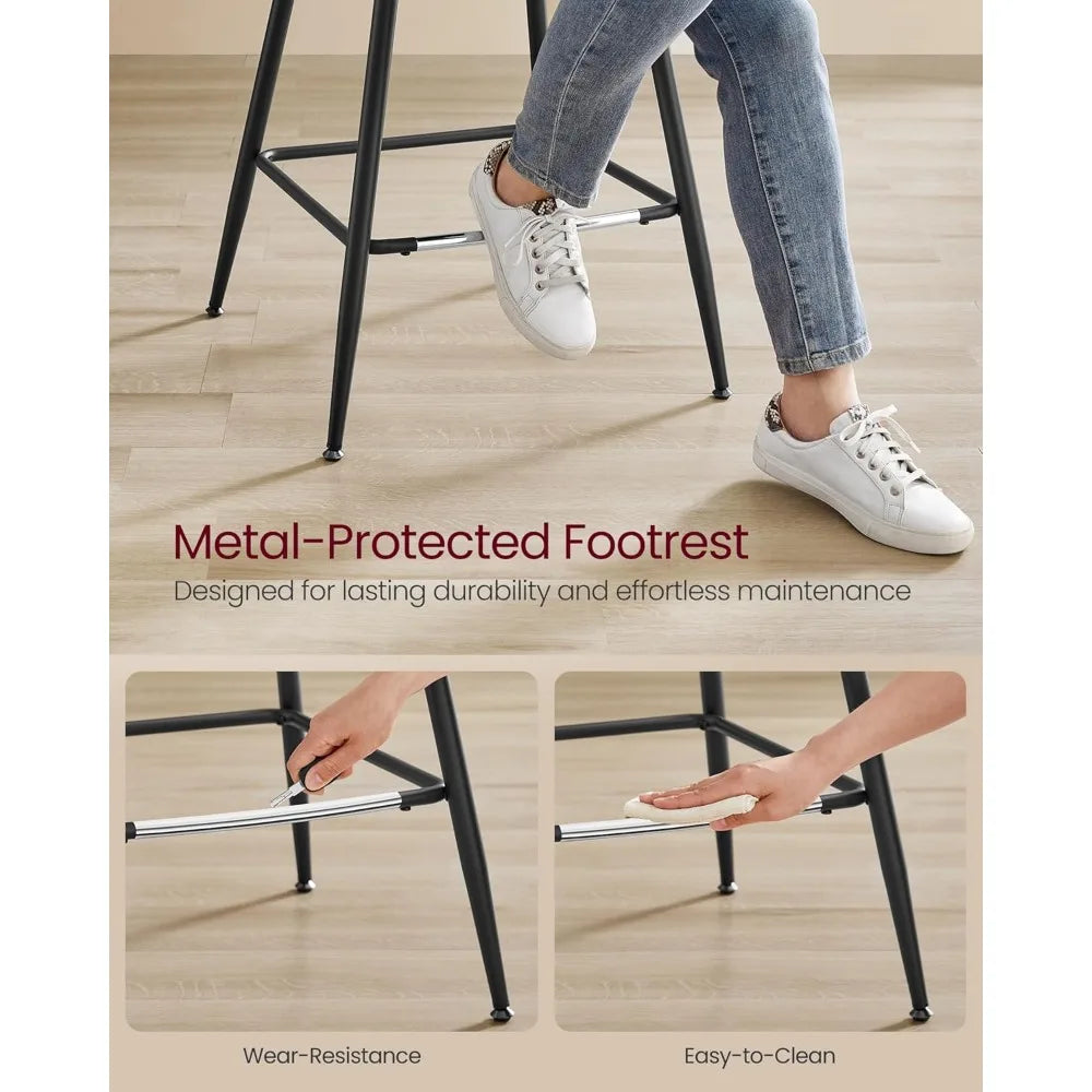 Metal Base PU Leather Ergonomic Backrest Bar Stool Chairs, Set of 2.